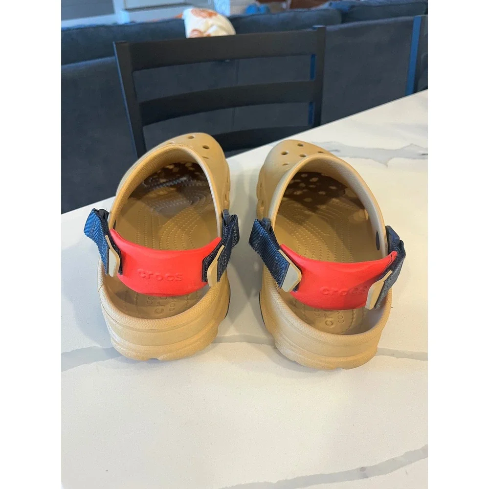 Crocs Classic Tan Clogs Red Blue Strap Comfort Slip On Shoes Men Women Size 9 11